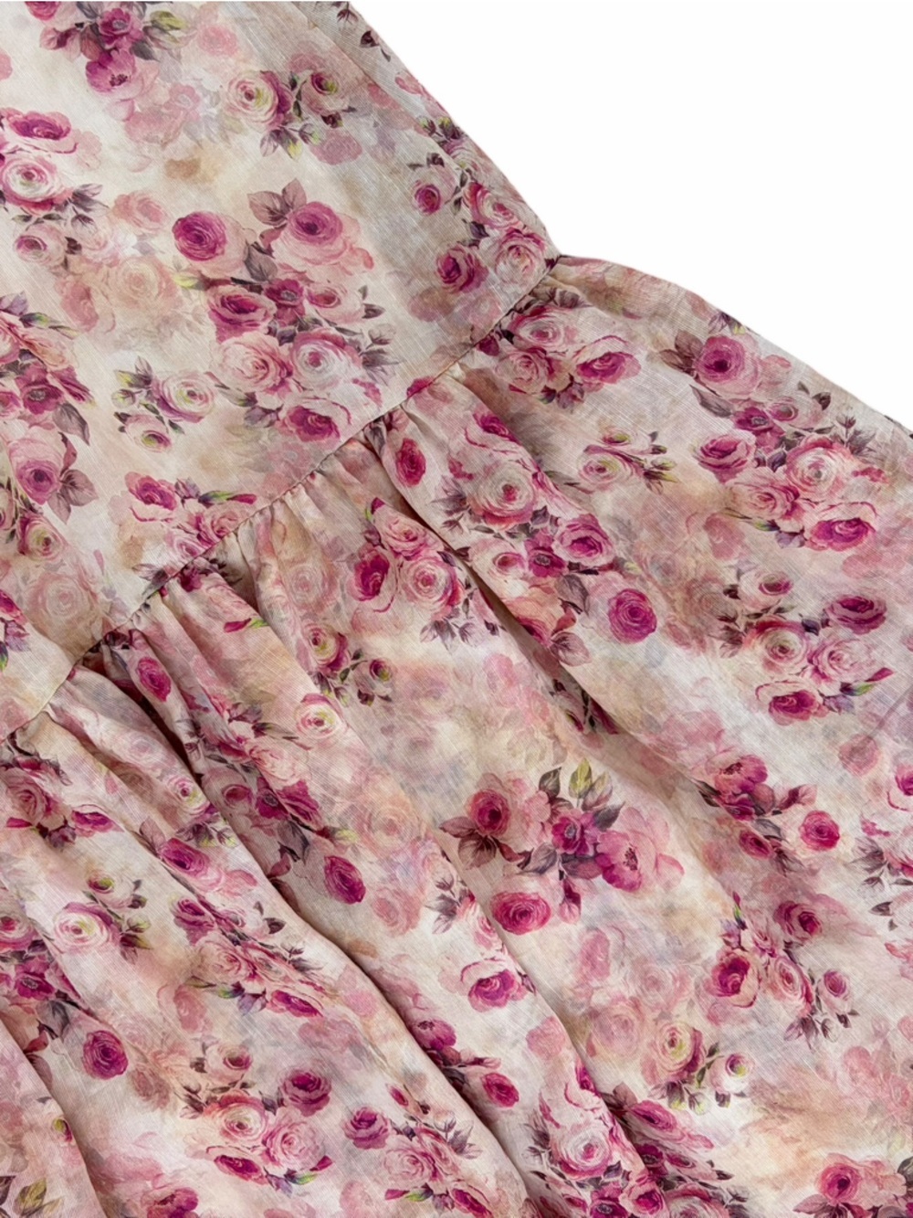 Romantic Cottagecore Cream Skirt with Pink Floral Print - Picture 5 of 13